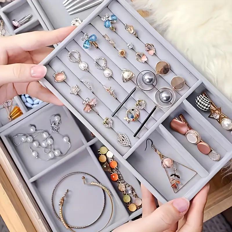 Jewelry Display Velvet Tray Gray S7 Mixed Compartments