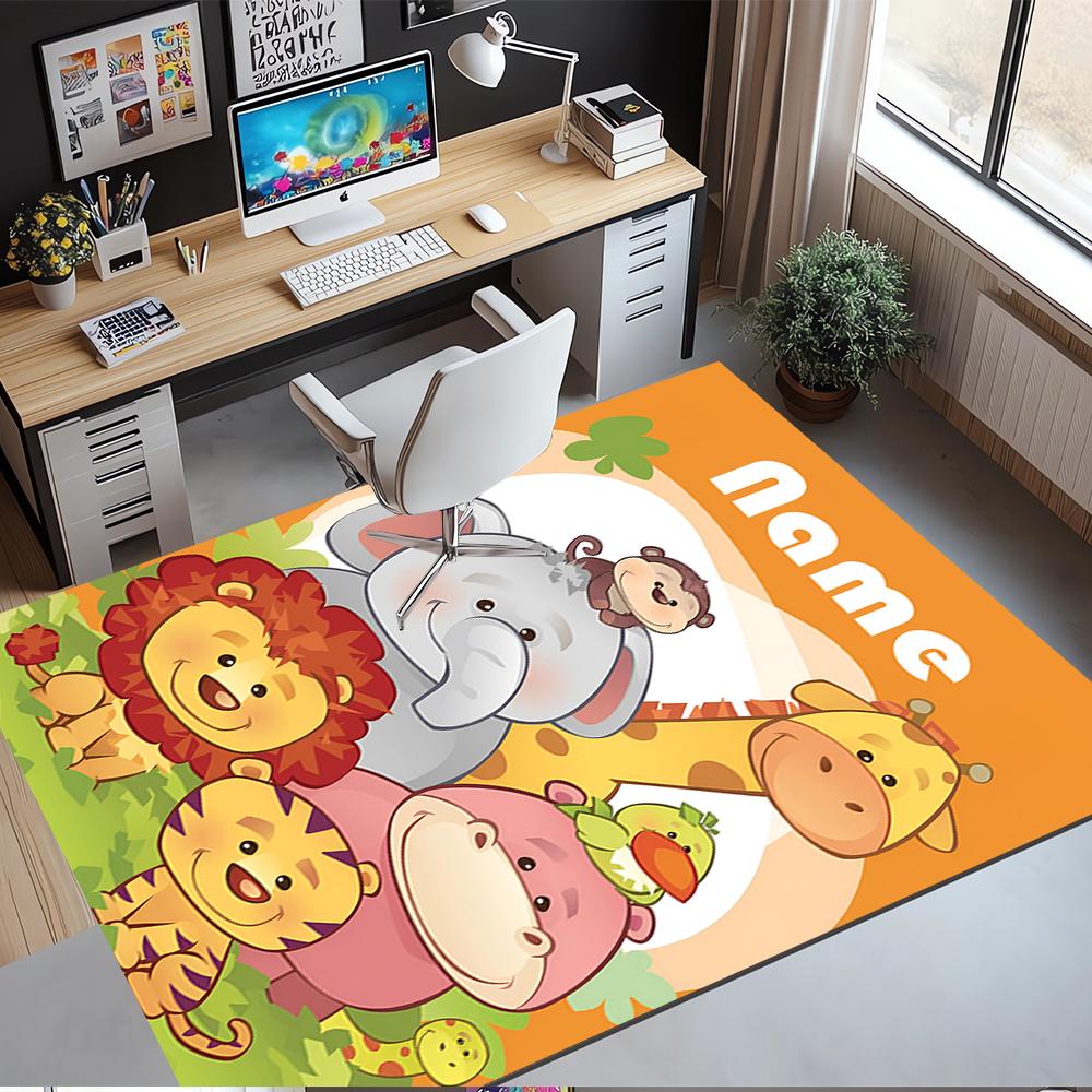 Custom Name Animals Printed Carpet,Rug for Office Chair Living Room Bedroom Kitchen Room Decor Gifts.