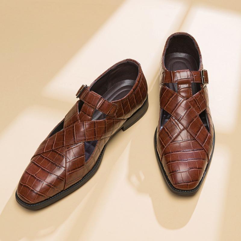 Мужская деловая повседневная обувь из искусственной кожи, летние дышащие полые сандалии, удобная пляжная обувь для мужчин