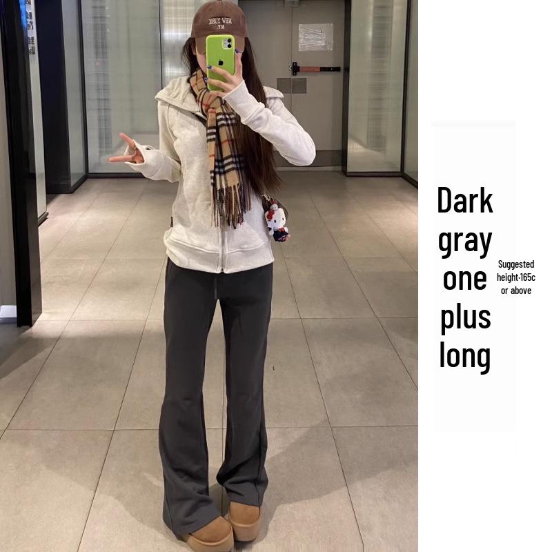 High-Waisted Gray Micro-Flared Women's Sweatpants with Fleece Lining for Spring/Autumn 2025