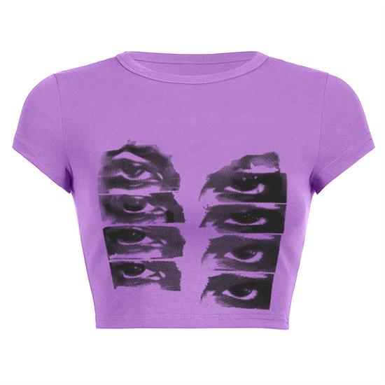 Винтажная футболка с короткими рукавами, женская Y2k, укороченный топ с эстетическим графическим принтом глаз, уличная одежда, Harajuku, готическая футболка с круглым вырезом, тонкая