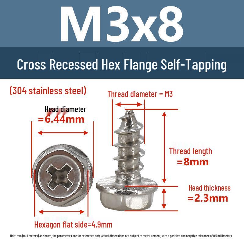 Винты самонарезающие из нержавеющей стали Yigu с крестообразным шлицем и шестигранной головкой с шайбой, противоскользящие, с острым концом, M3-M6