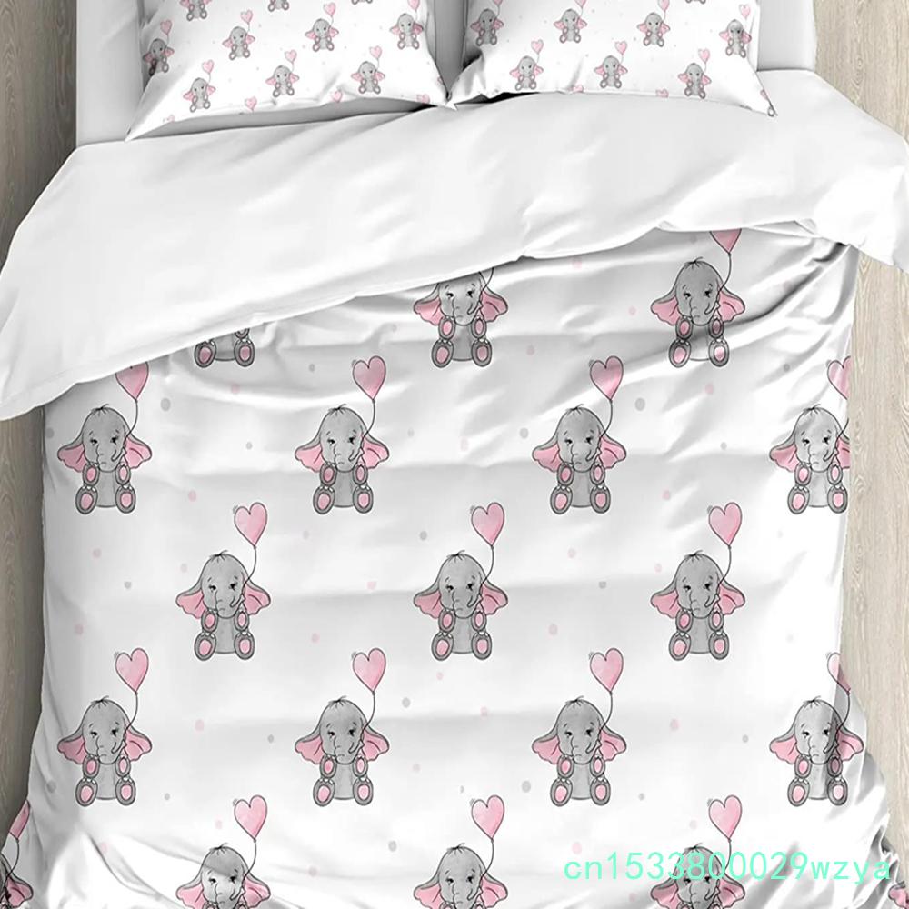 Комплект постельного белья со слонами для спальни, кровати, дома, милые слоны, держащие в руках пододеяльник в форме сердца, наволочка