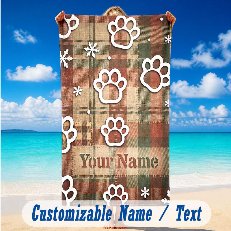 Dog Theme Beach Towel Personalized Custom Name & Text Soft Quick Dry Beach Towel for Swimming Travel