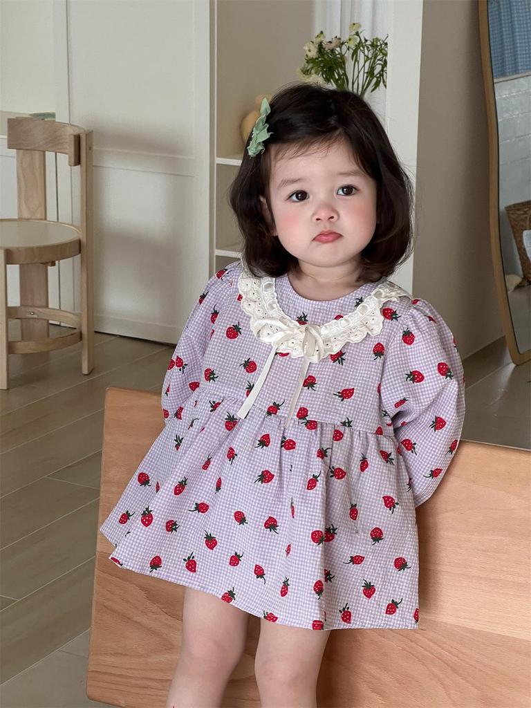 Осеннее платье для девочек в горошек с кружевным воротником - Корейский стиль, тренд принцессы