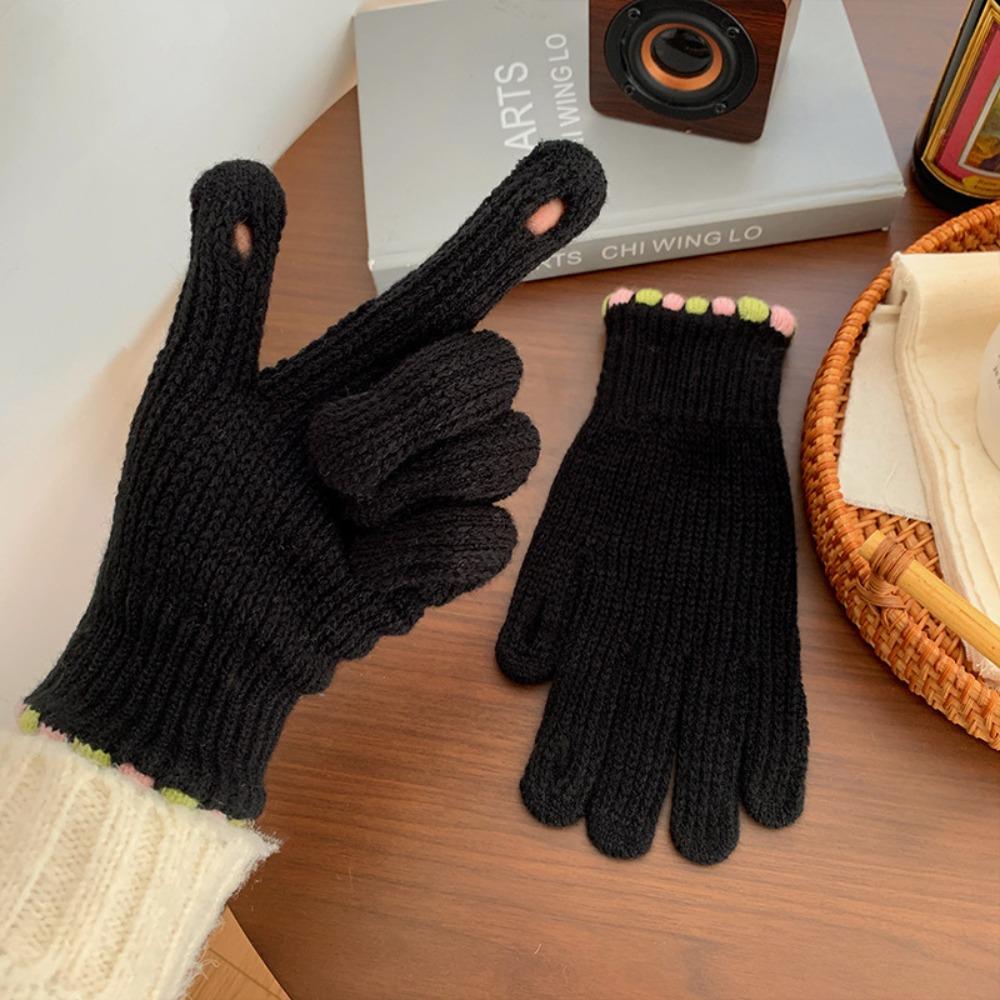 Korean  Gloves Solid Color Student Winter Mittens Thickened Women Knitted Gloves  Girls
