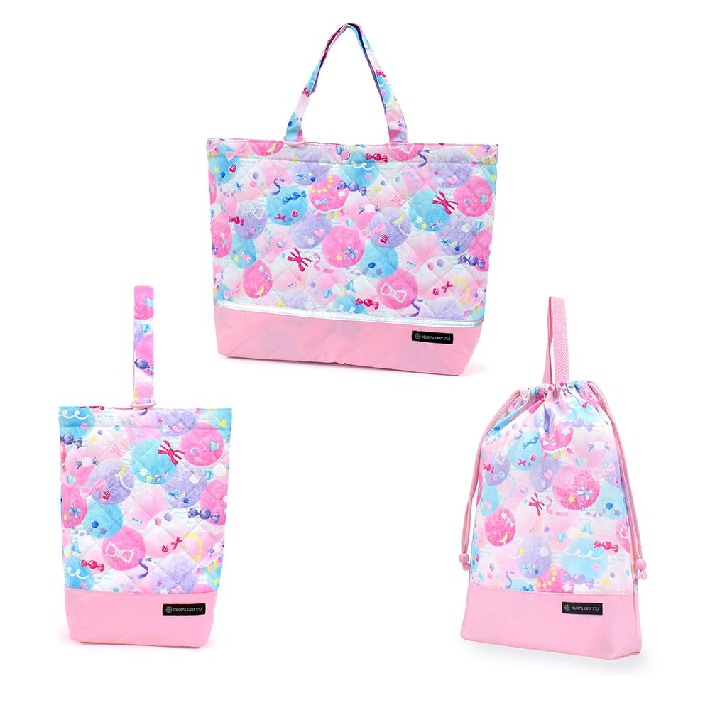 COLORFUL CANDY STYLE Gusseted Bag and Drawstring and Perfect for Preschool and Cute and Fluffy Candy Pop NS780600 3-Piece Set (with Reflector) Pouch.