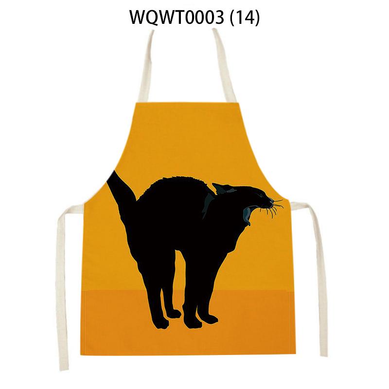 Cartoon Cute Cat Printed Sleeveless Apron Black Kitchen Apron Women Cooking Apron Home Baking Antifouling Antifouling Bib