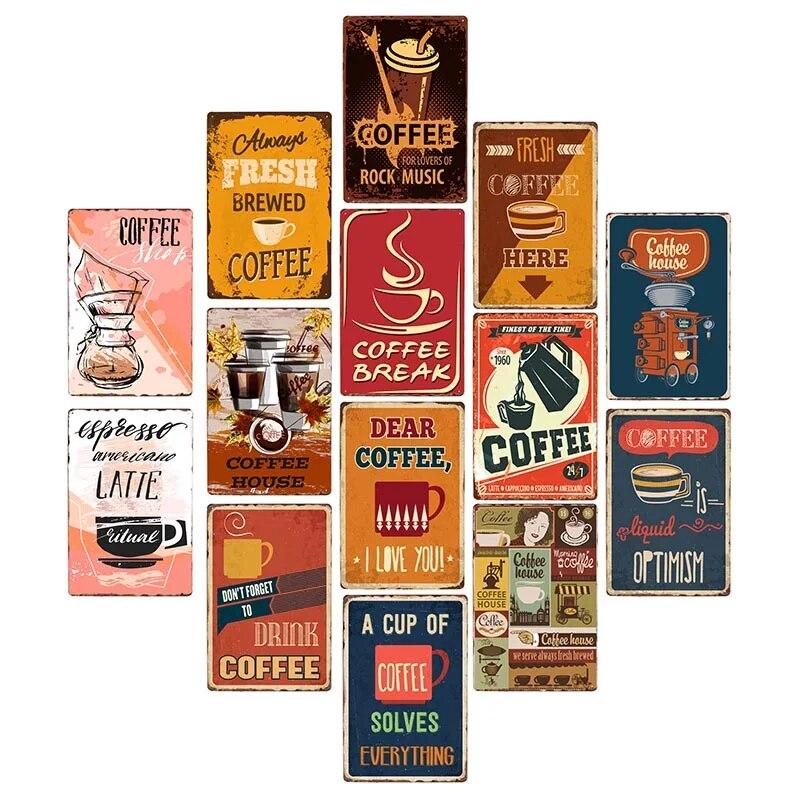 Retro Metal Coffee Tin Signs Cafe Shop Plaque Vintage Bar Pub Wall Decorative Poster Home Decor 20x30cm