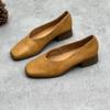 Retro Handmade Genuine Leather Thick Heel Shoes Mid Heel Casual Versatile Cowhide Women's Pumps