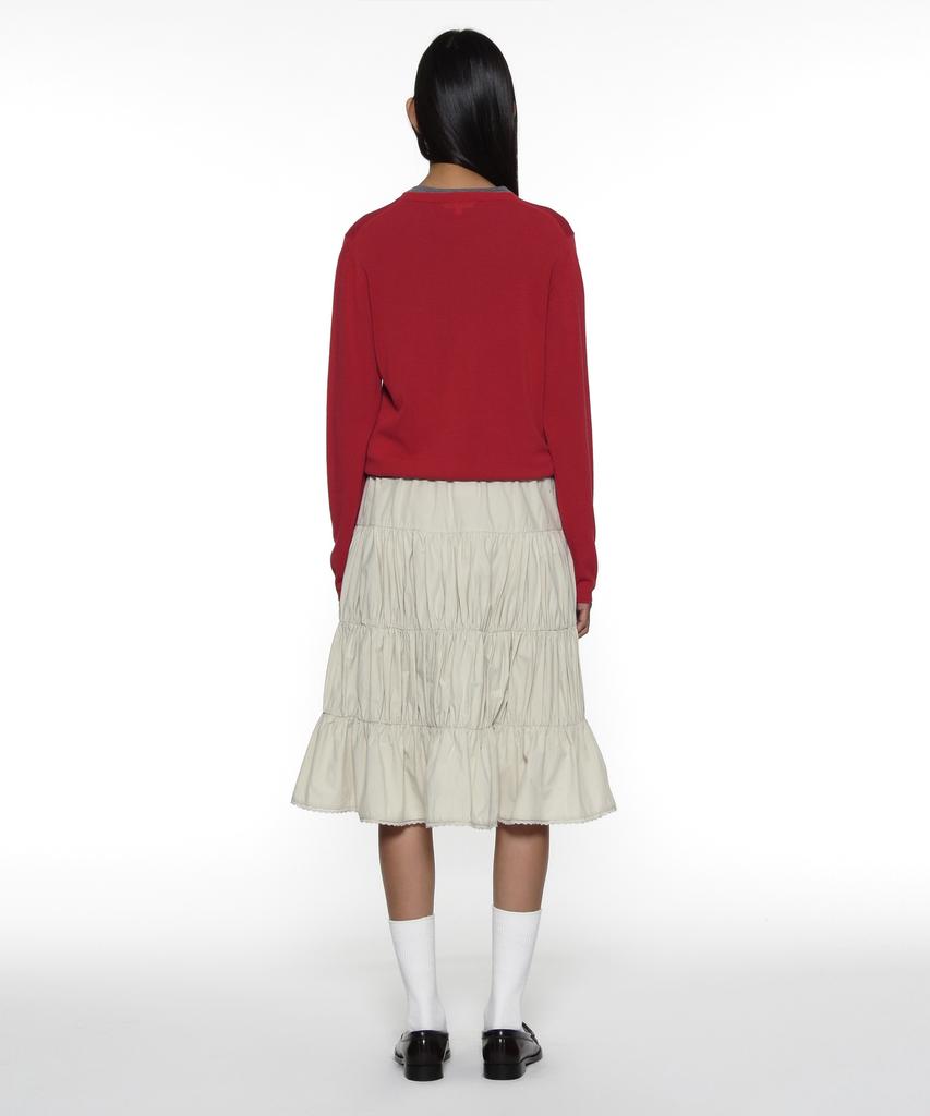 PARTIMENTO WOMEN Pwc Lace Trim Tiered Midi Skirt_Beige