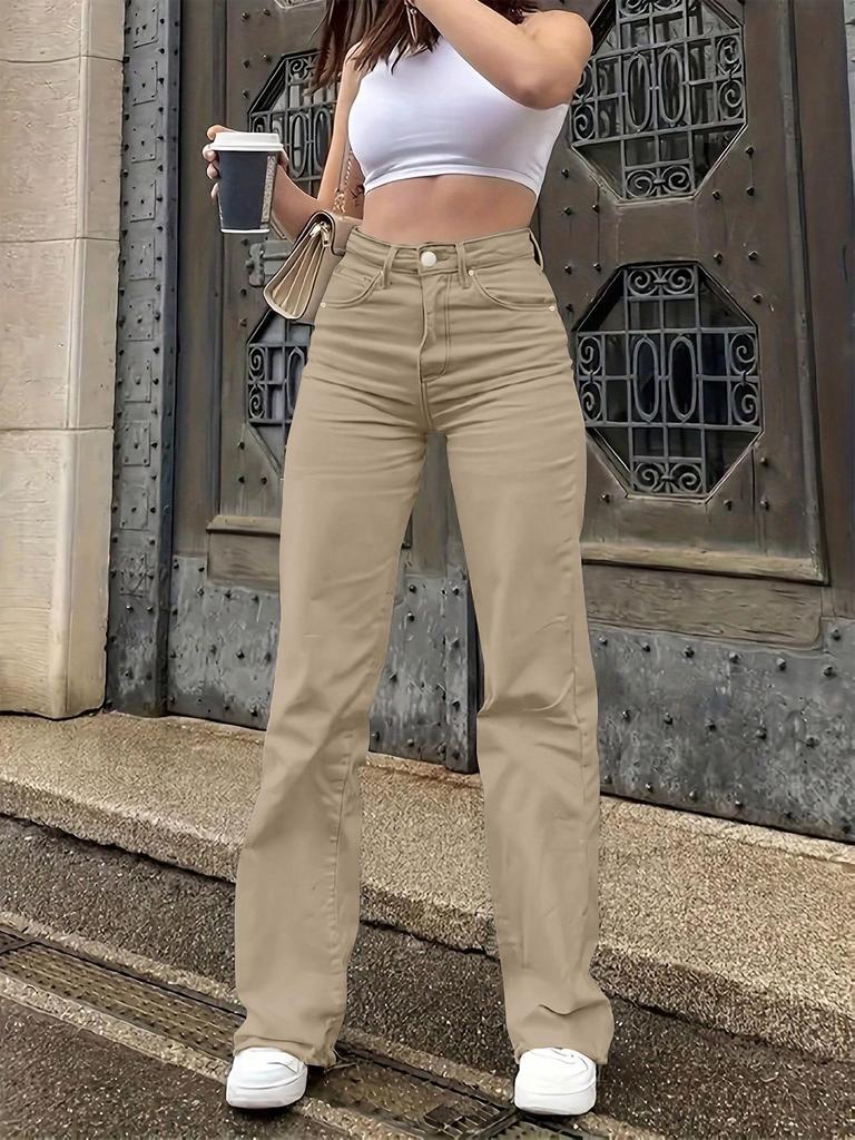 2025 Women's Solid Color Straight-Leg Casual Jeans
