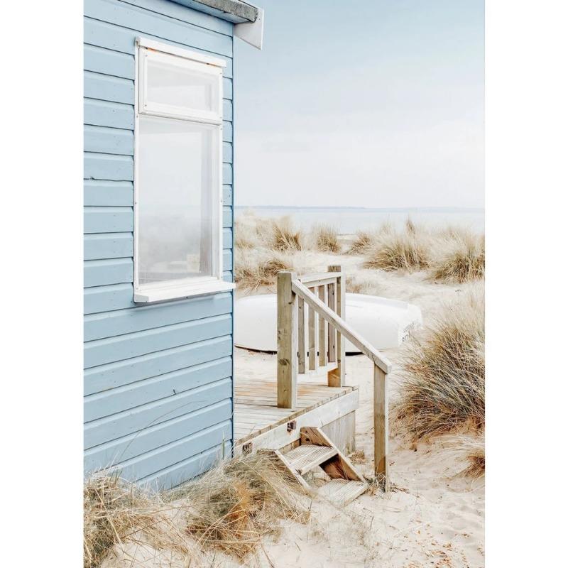 Природа Пляж Морские Волны Прибрежный Пампасная Трава Камыш Небо Автобусная Фотография Скандинавский Постер Печать на Холсте Настенный Домашний Декор