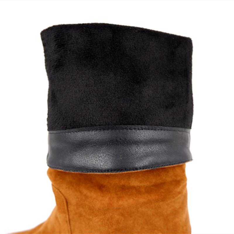 Suede Leather Women's High Boots Winter Shoes Pleated Hidden Heels Wedge Knee High Boots For Women Warm Fur Flats Boots Ladies