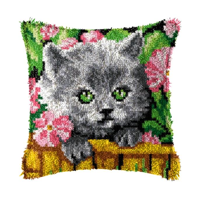 Cute Animal Latch Hook Rug Kits Pillows Smyrna Package Carpet Cat Embroidery Latch Hook Kit Diy Cross Stitch Pillow Knooppakket