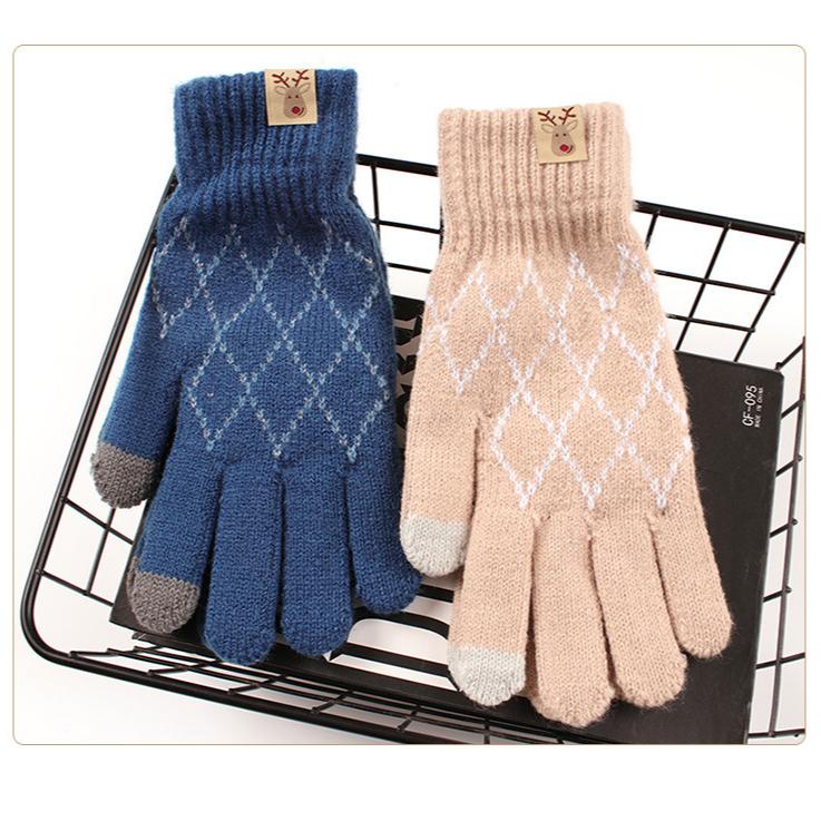 Вязаные перчатки для женщин осень и зима из пряжи и бархата с сенсорным экраном для тепла на открытом воздухе и езды на велосипеде корейские милые перчатки