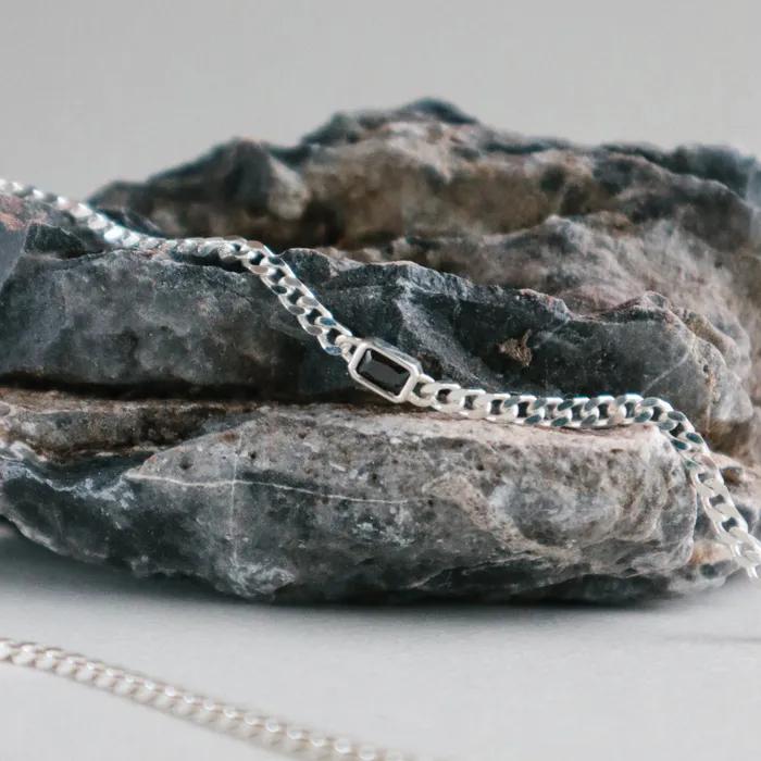 SILVER925 STONE CHAIN BRACELET [BLACK]