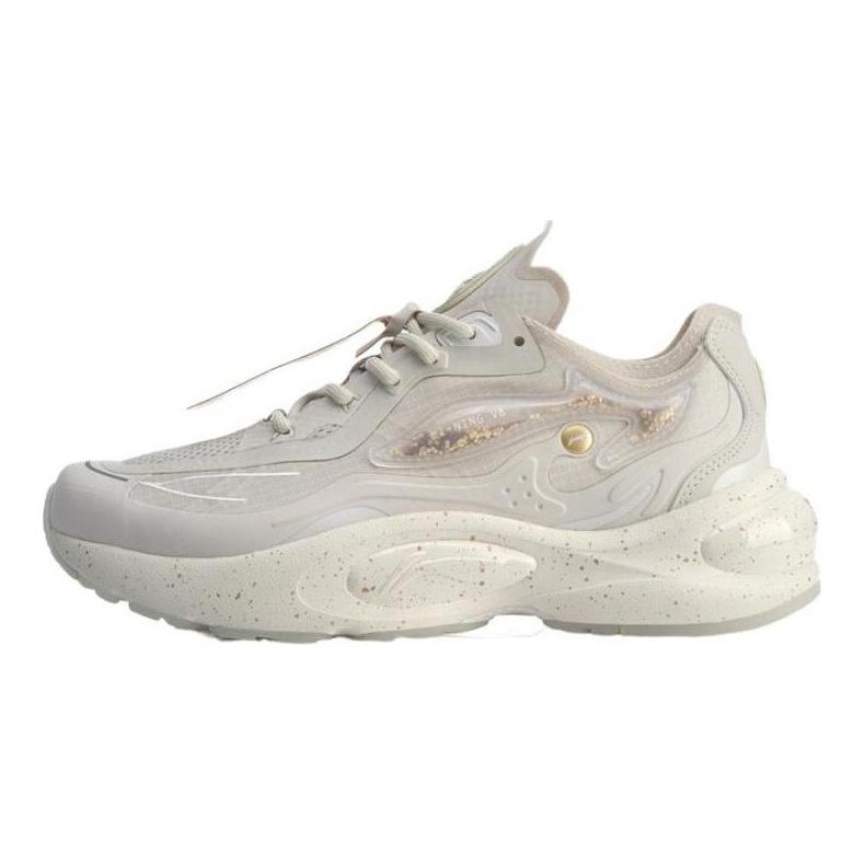 Li Ning V8 1.5 Тканевые, нескользящие, износостойкие, легкие, низкие, для бега, женские, бело-золотые ARHQ058-3