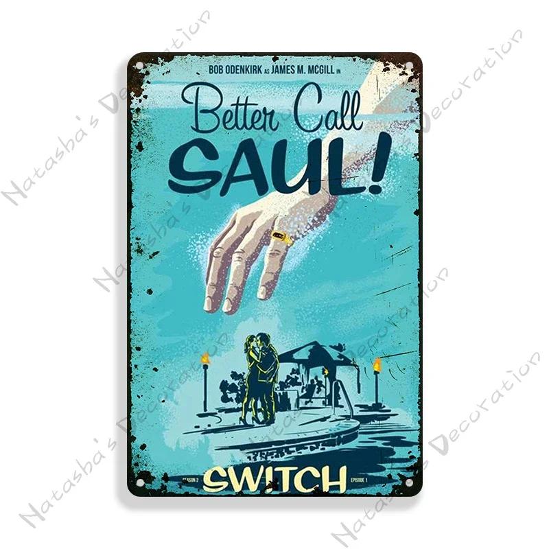 Классическое ТВ Лучше позвоните Солу Декоративная тарелка Металлическая тарелка Винтажная металлическая жестяная вывеска Ретро постер Табличка Настенный индустриальный декор