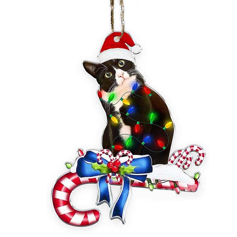 Забавные украшения из черной кошки, рождественские украшения с милым котом высотой 3,15 дюйма, рождественские украшения, подвеска на рождественскую елку, украшения на елке
