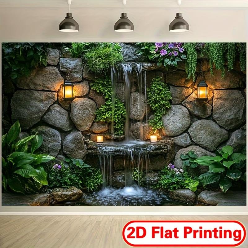 VIKAMA Courtyard Secret Realm Waterfall Tapestry Stone Wall Green Plants Living Room Background Wall Room Decoration