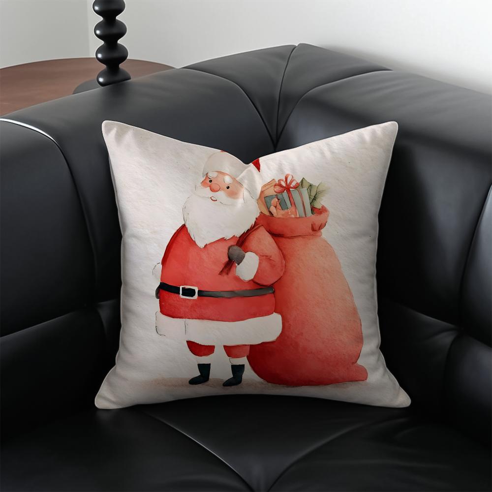 SSanta Claus illustration Cushion Cover Pillow Case Antidustmite Invisible zipper silky plush cushion