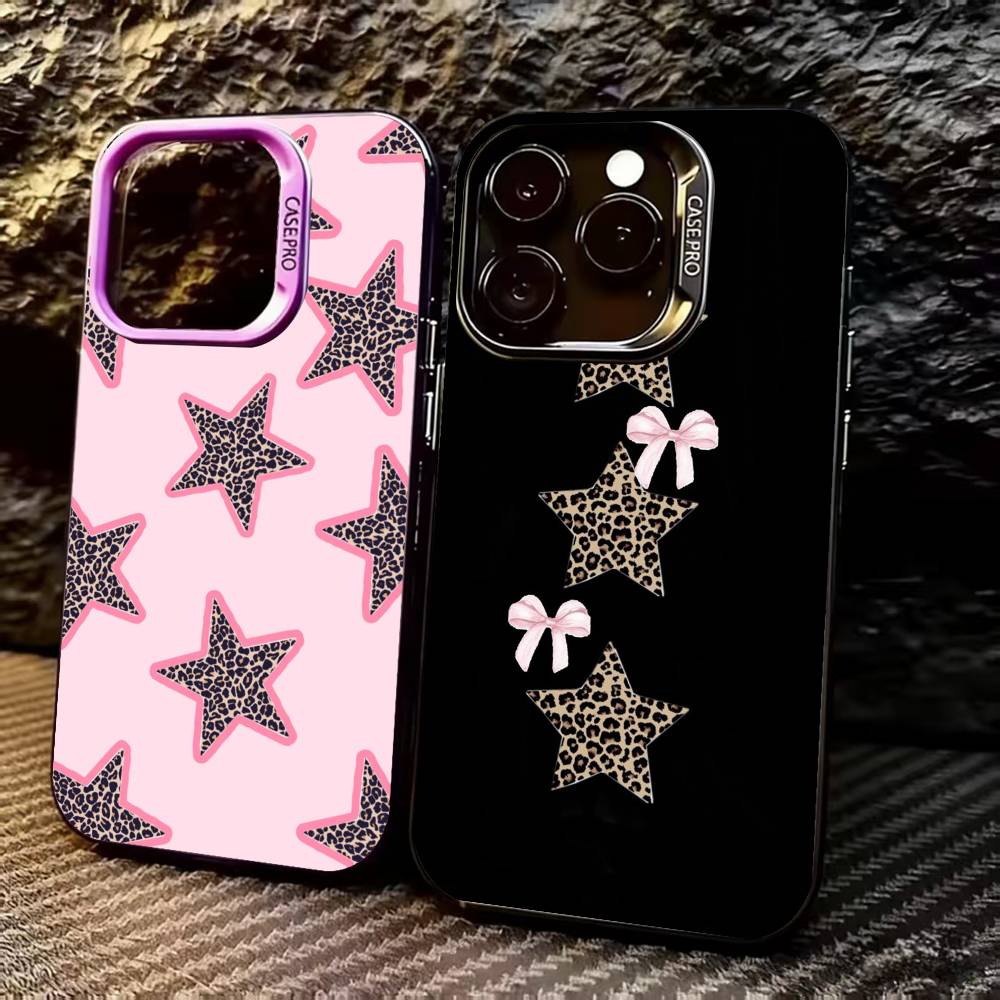 Чехол для телефона B-Черный L-Леопардовый P-Принт S-Звезда Для iPhone 17,16,15,14,13,12,11 Plus,Pro Max,XS,Цветной Посеребренный Внутренний Чехол