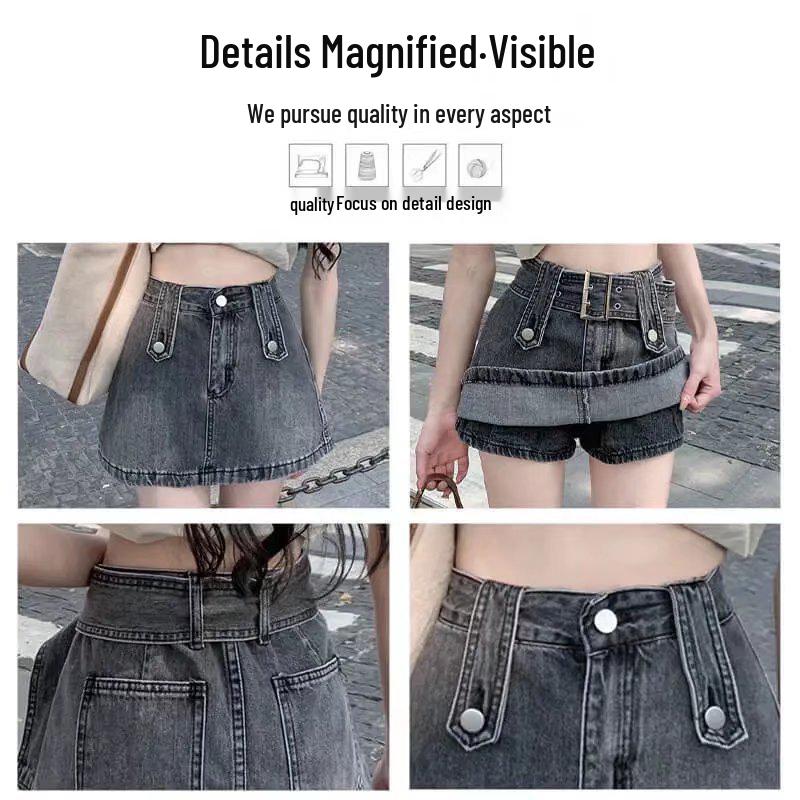 Женская джинсовая юбка-шорты с высокой талией - Лето 2022 Ретро Стройнящая Суперкороткая Юбка