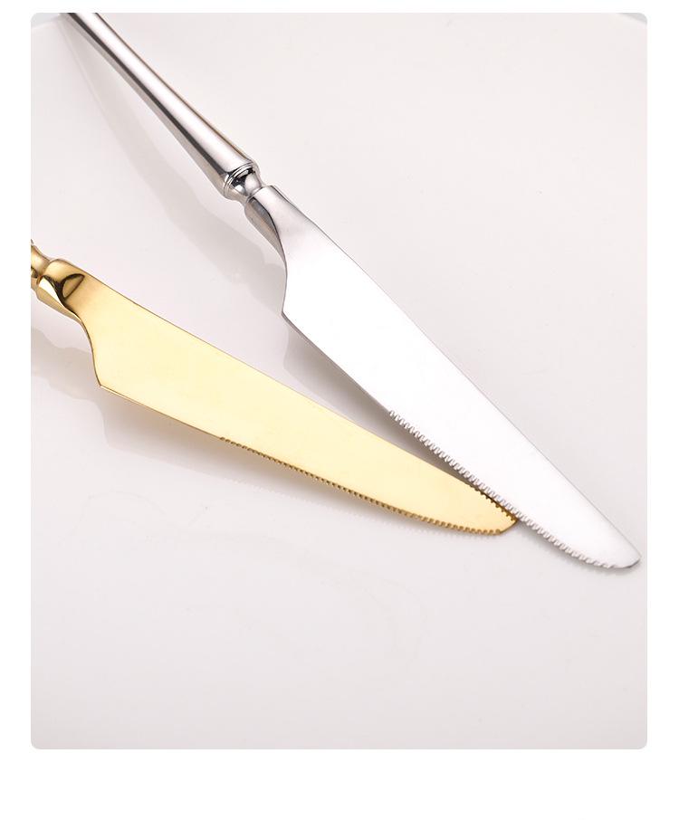 Набор столовых приборов из нержавеющей стали с узкой талией: Нож для стейка, Вилка, Десертная ложка, Зеркальная полировка.