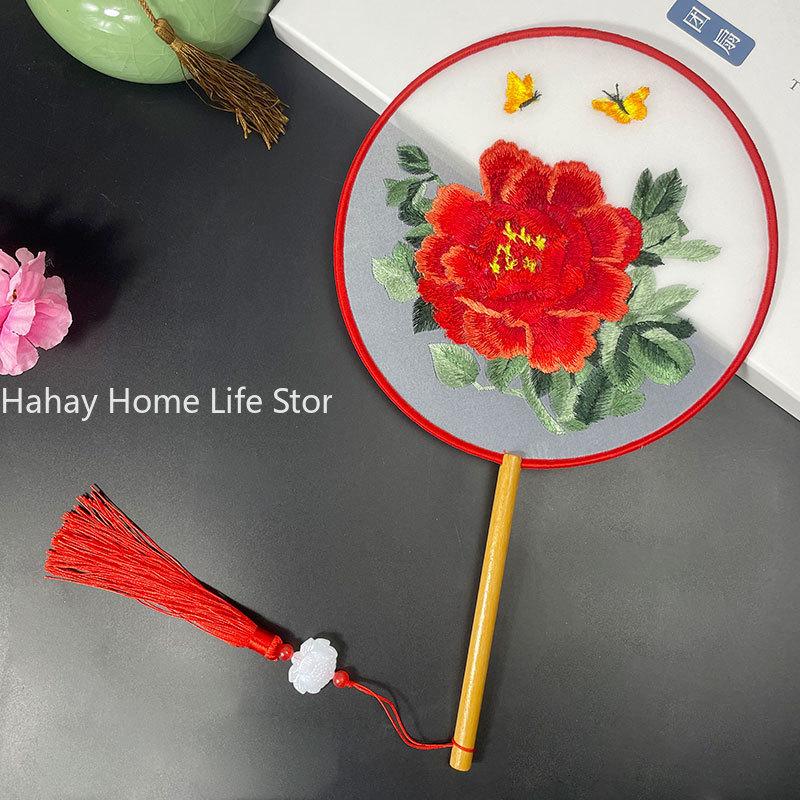 Модный китайский стиль веер с деревянной ручкой вышитый цветок девушка подарок портативный домашний декор ручные веера ремесла танцевальный веер