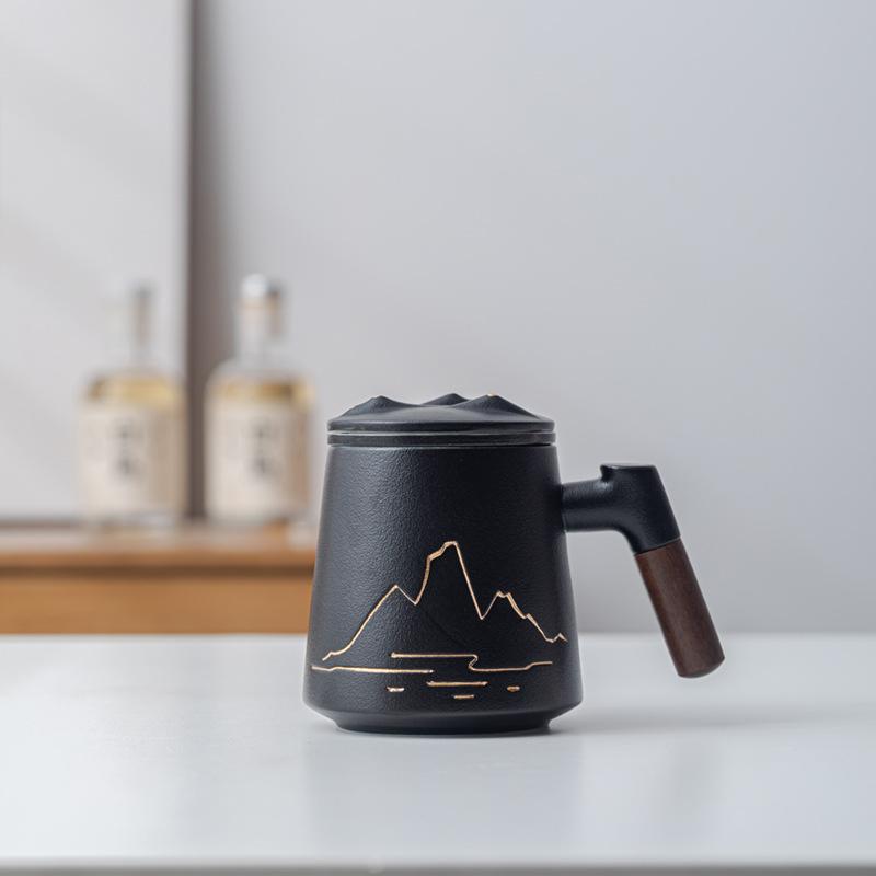 Разделение чая, чашка для чая, питьевая вода, большая емкость для мужчин и женщин, керамические чашки, офис с крышкой, фильтр, гравировка