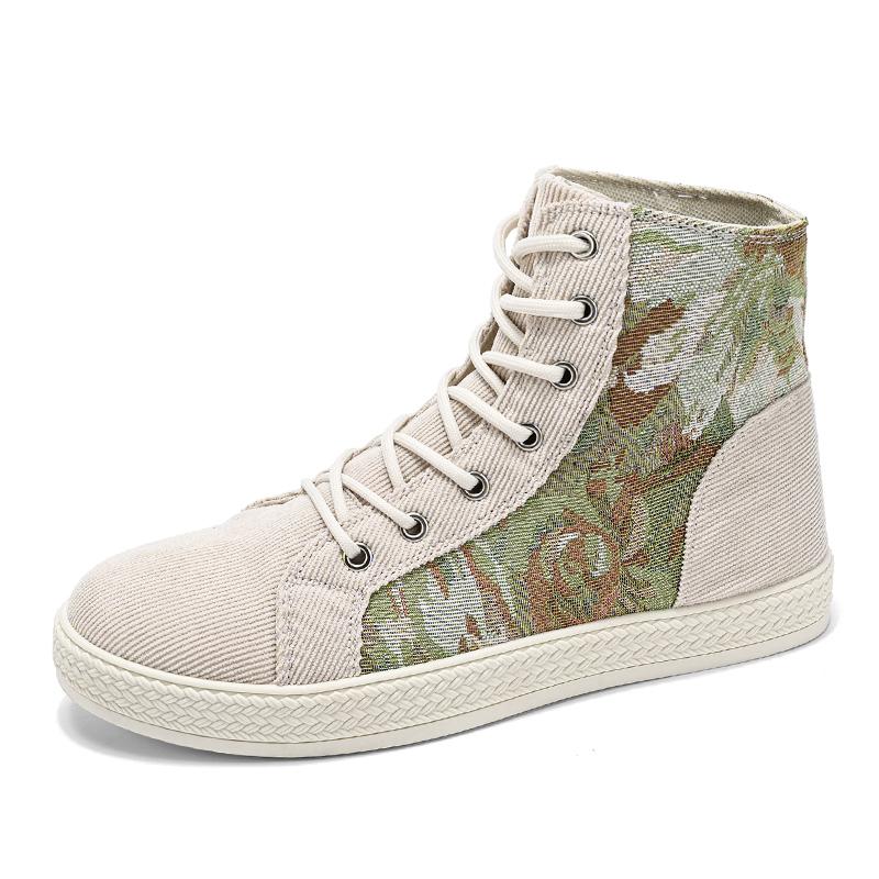 Модные мужские туфли с высоким берцем с принтом, повседневные удобные мужские туфли для скейтбординга, черные кроссовки на платформе, мужские неформальные туфли