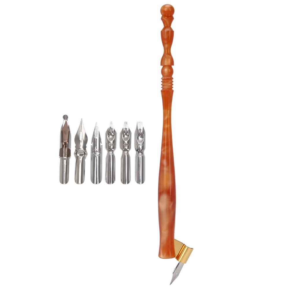 7pcs Flat Nibs Calligraphy Dip Pen Resin Handle Oblique Pen Holder Antique Dip Pen Set For Artists