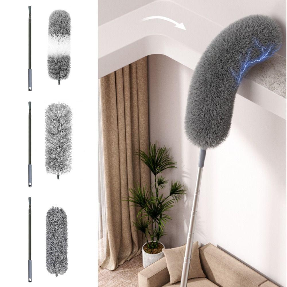 Telescopic Design Chicken Feather Duster Stainless Steel Handle Microfiber Duster  Household Use