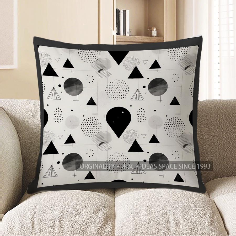 2D Geometric Pattern Black & White Pillow Covers Pattern Cushion Cover Suitable For Sofa Bedroom Car Pillow Cover