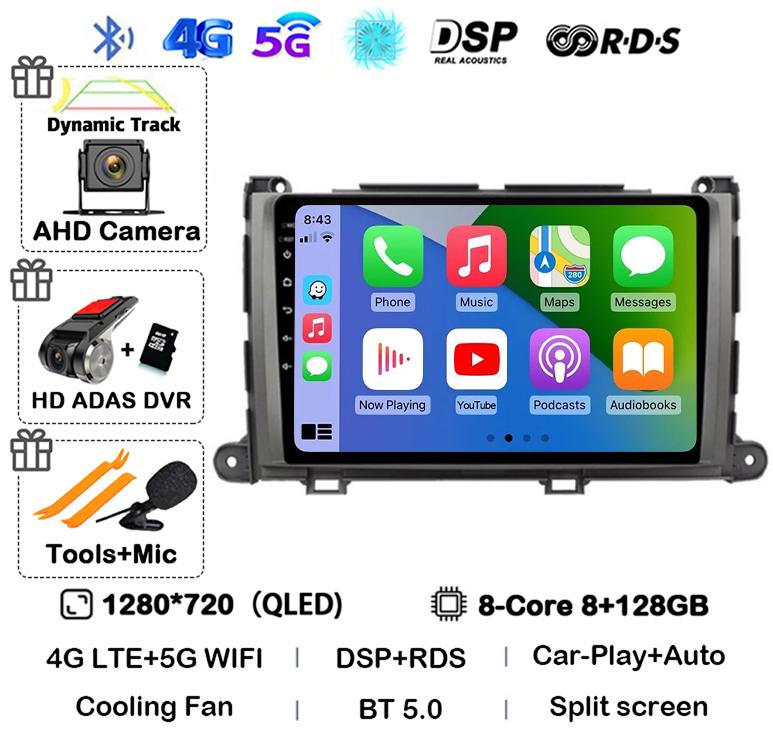 Android 14 Carplay автомобильный радиоплеер для Toyota Sienna 2009 2010 2011 2012 2013 2014 2Din мультимедиа Автомагнитола Навигация GPS DSP