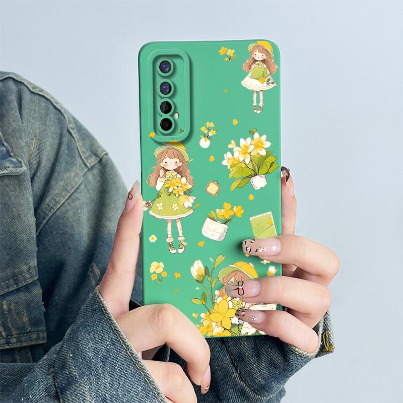 For Realme 7 RMX2151 RMX2155 Phone Case Realme7 4G Back Cover Soft Silicone Sweet Lovely Cartoon Panda Flower Printed Coque Capa