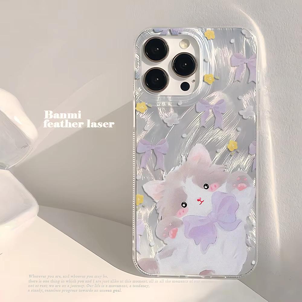 Милый Чехол Для Телефона С Черным Котом Для iPhone 17 Air 16 e 15 14 13 12 11 Pro Max Plus SE 2020 2022 Серебристый Чехол С Текстурой Пера