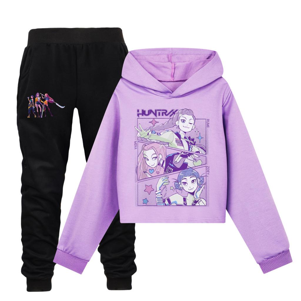 Kpop Demon Hunters Kids Cartoon Hoodie Set With Cotton Material For Casual Wear