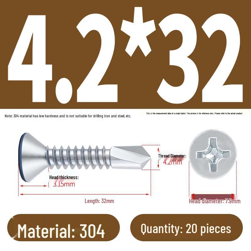 Винты с плоской головкой, из нержавеющей стали, с синим цинковым покрытием, самосверлящие и самонарезающие M3.9-M5.5