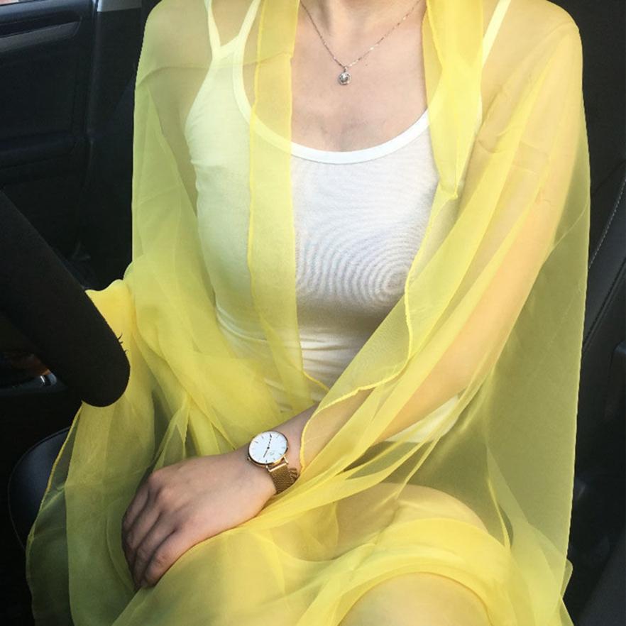 Spring and Summer Lightweight Chiffon Scarf Ultra Thin Solid Color Ice Silk Scarf Long Beach Sun Protection Cape Beach Towel