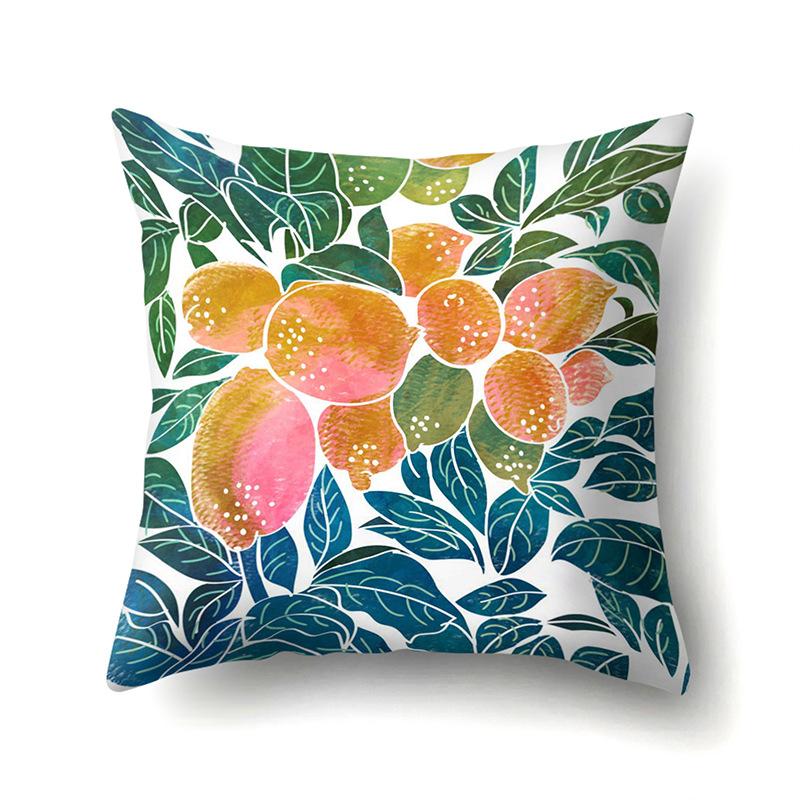 Polyester Pillow Case Nordic Ins Style Plant Flower Print Peach Leather Velvet Cushion Cover Car Waist Cushion Cover