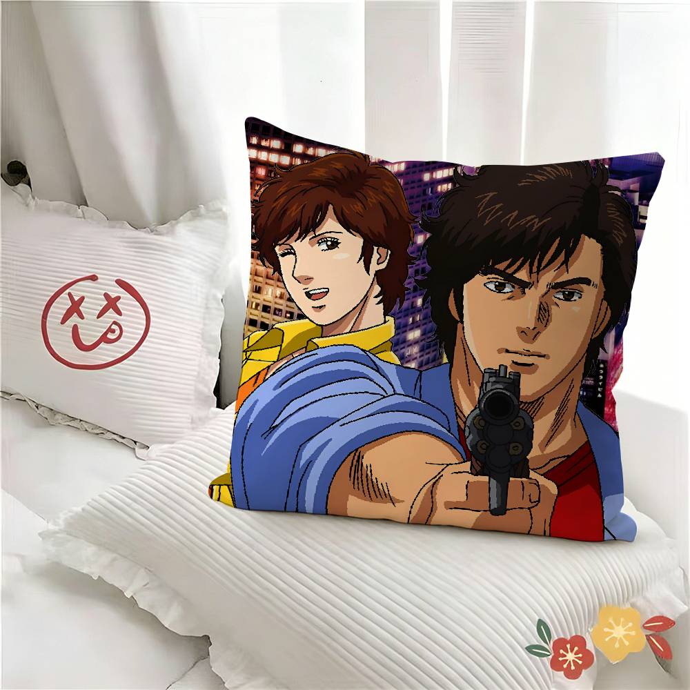 pc Japanese Manga CCity Hunter Pillow Case Fashion Square Pillowcase Bedroom Sofa Room Ins Decoration Leisure