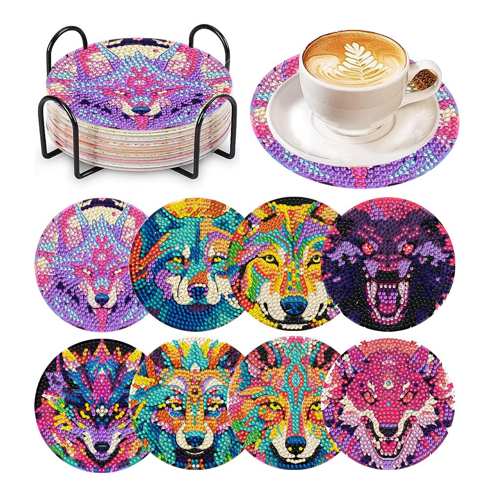 8 шт. наборы подставок с алмазной росписью деревянные подставки с алмазной росписью с держателем для кофейного столика бара кружки стеклянные стаканы пивные