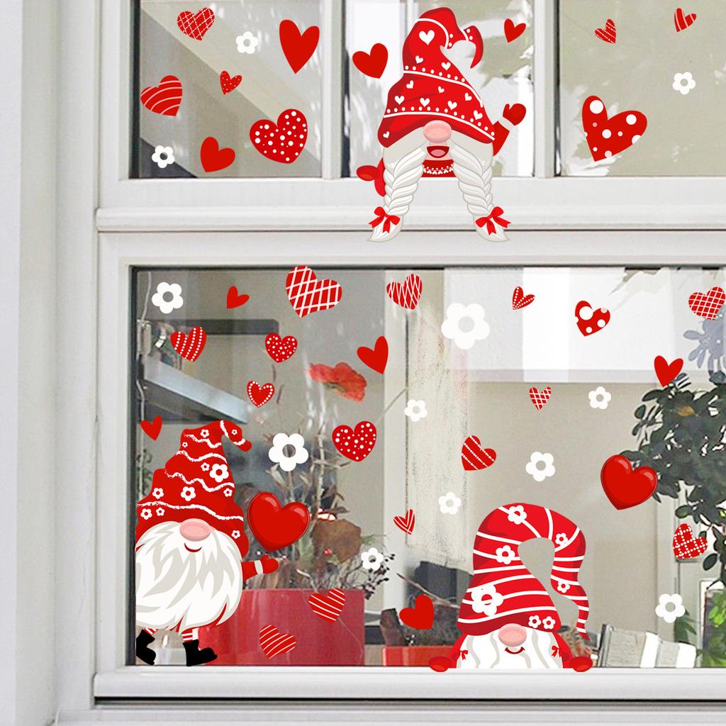 День святого Валентина мультфильм гном любовь декоративная наклейка на окно стеклянное окно украшение дома настенная наклейка двусторонняя визуальная