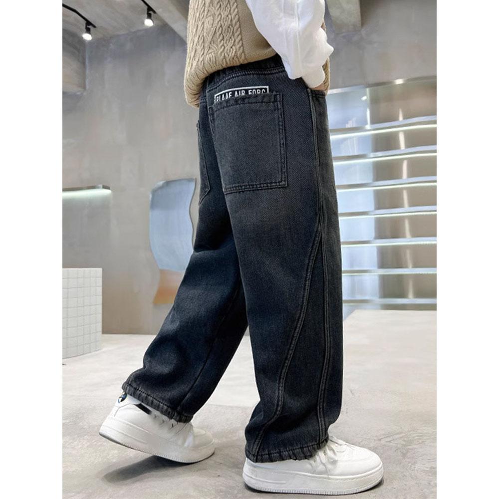 Boys Denim Pants Solid Elastic Wiast Trousers Children Jeans Loose Wide-leg Pants Teenager Casual Straight Trousers