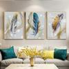Абстрактные картины из золотой фольги с перьями, настенные художественные постеры и принты, современная гостиная, спальня, украшение для дома
