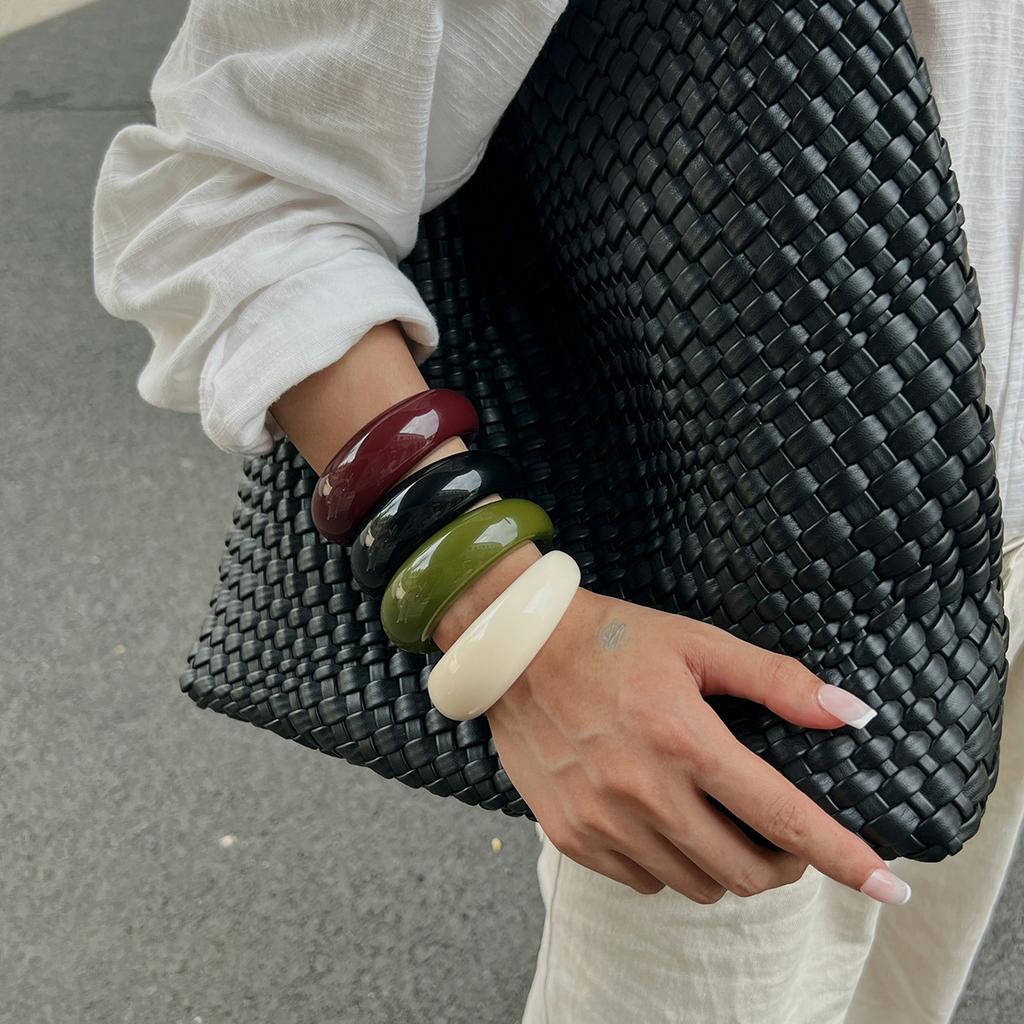 Street Style French Retro Round Smooth Open Bracelet Design Resin Ring