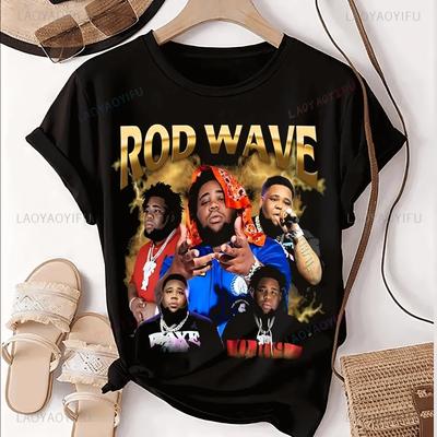 Повседневная футболка ROD WAVE с принтом рэпера ROD WAVE Тренд Харадзюку Короткий рукав Унисекс Рубашка Графи