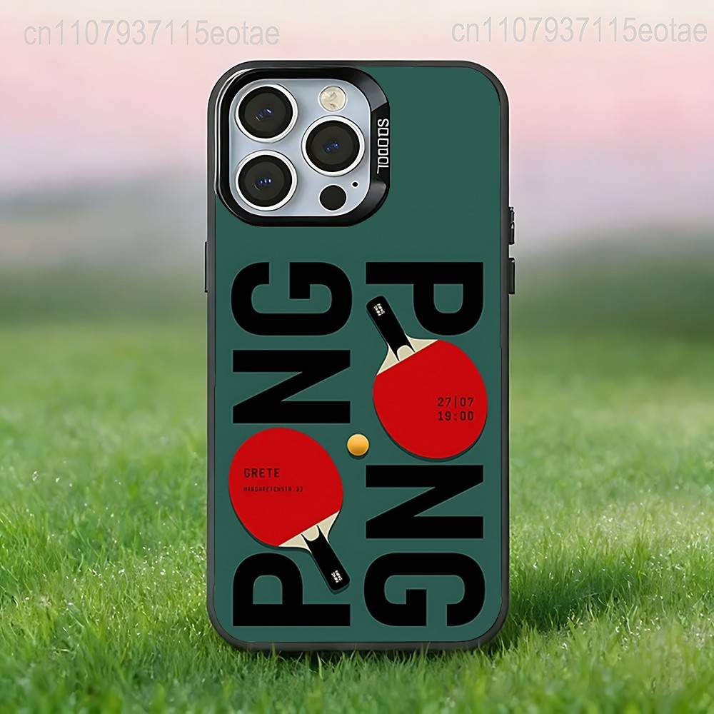 Table Tennis Racket Ping Pong BALL Case For iPhone 17,16,15,14,13,12,11,Pro,XS,Max,Plus,Mini,SE4,E Black Matte Shockproof Cover